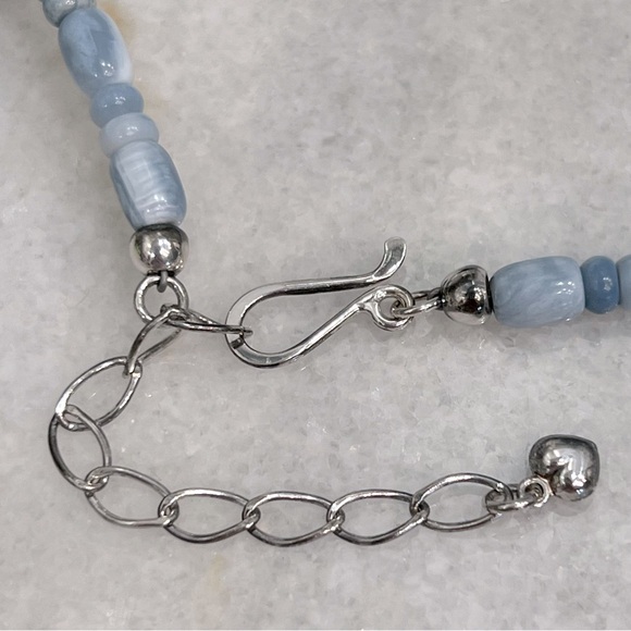 Sterling Silver Blue Opal Bead Necklace and Dangle Earrings Ensemble - Picture 4 of 16